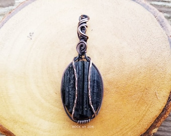 NEW ITEM!  Copper WireWrapped Black Tourmaline Pendant Necklace Empath Protection with Free Cord by Rock My Zen - Added 11/23/23