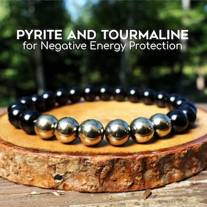 Pyrite and Black Tourmaline Bracelet for Positive Energy and Manifestation by Rock My Zen