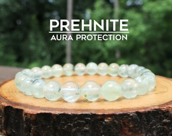 No metal Prehnite Elastic Beaded Bracelet for Empath Protection, Negative Energy Protection by Rock My Zen