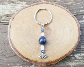 Lapis Lazuli and White Jade Lotus Keychain by Rock My Zen
