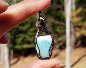 Artisan Wire Wrapped Genuine Larimar Pendant for Manifestation by Rock My Zen