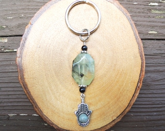 Empath Protection Keychain with Prehnite, Labradorite, Black Tourmaline and Hamsa by Rock My Zen