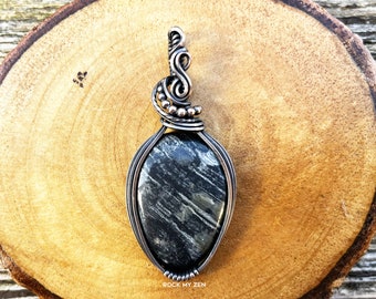 NEW ITEM!  Wirewrapped Silver Leaf Pendant with optional complimentary cord by Rock My Zen - Added 2/12/24