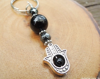 Hematite and Black Tourmaline and Hamsa Psychic Protection Amulet by Rock My Zen