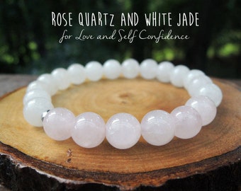 Love and Confidence with White Jade and Rose Quartz Bracelet by Rock My Zen