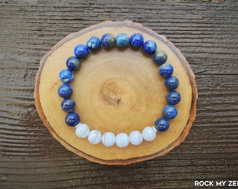 Elastic Beaded Bracelet Gift for Stress Relief Blue Lace Agate and Lapis Lazuli for Anxiety and Stress Relief by Rock My Zen
