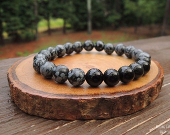 Black and Snowflake Obsidian Bracelet for Negative Energy Protection by Rock My Zen