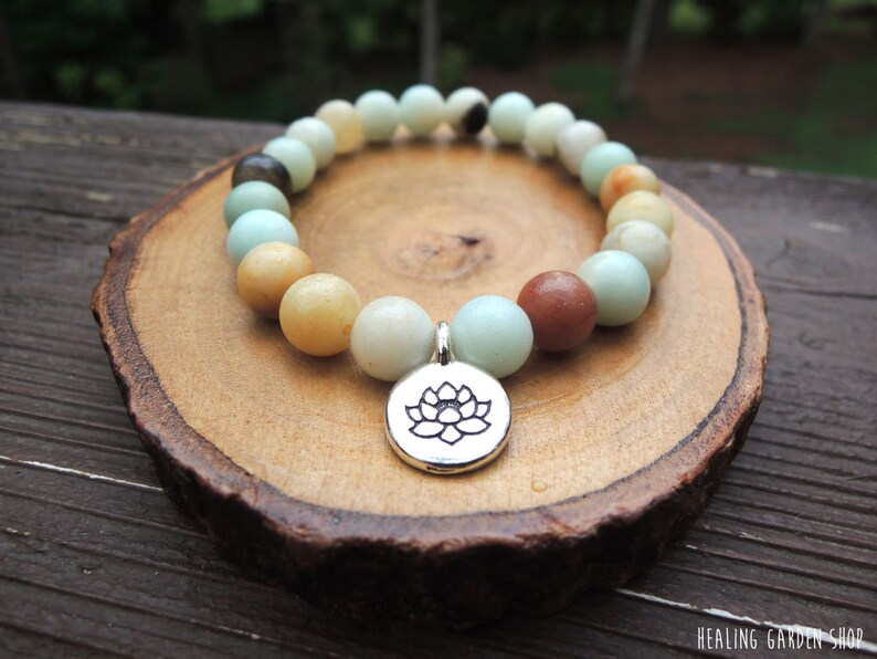 Lotus and Amazonite Bracelet for Negative Energy Protection by Rock My Zen