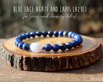 Dainty Blue Lace Agate and Lapis Lazuli Bracelet for  Stress and Anxiety Relief by Rock My Zen