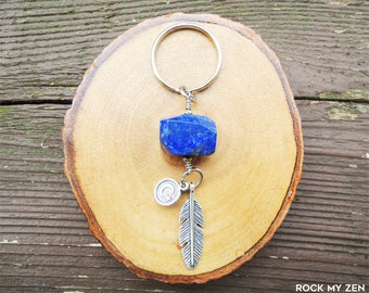 Lapis Lazuli Moon and Feather Keychain by Rock My Zen