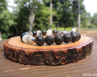 Lava and Tourmalated Quartz Essential Oil Diffuser Bracelet by Rock My Zen