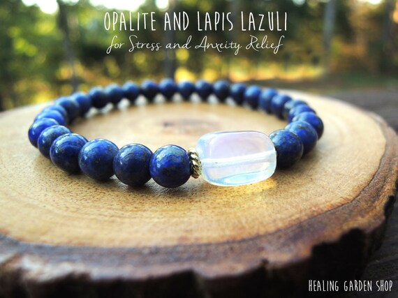 Opalite and Lapis Lazuli Tassel Keychain for Stress and Anxiety Relief by Rock My Zen