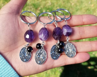 Witchy Forest Amethyst and Black Tourmaline Keychain by Rock My Zen