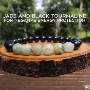 Jade and Black Tourmaline Bracelet for Negative Energy Protection by Rock My Zen