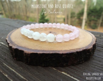Dainty Moonstone and Rose Quartz Bracelet for Emotional Balance by Rock My Zen