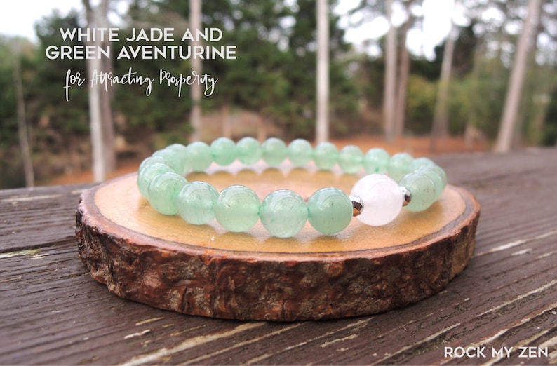 White Jade and Green Aventurine Bracelet for Prosperity and Luck by Rock My Zen