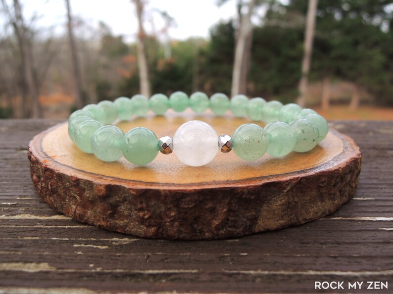 White Jade and Green Aventurine Bracelet for Prosperity and Luck by Rock My Zen