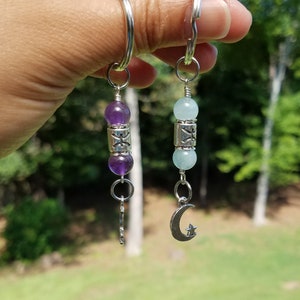 Pisces Astrology Keychain by Rock My Zen February /March Birthstone, Amethyst, Aquamarine image 1