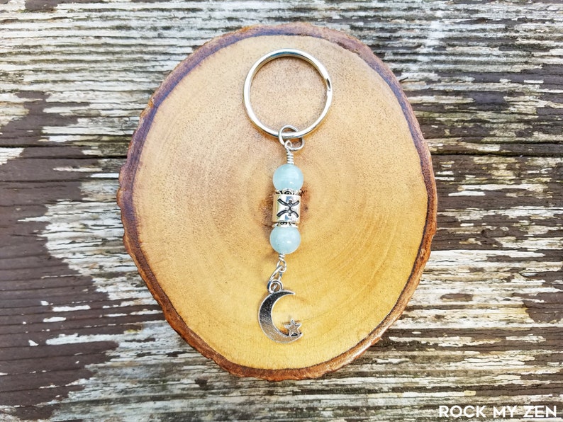 Pisces Astrology Keychain by Rock My Zen February /March Birthstone, Amethyst, Aquamarine Aquamarine