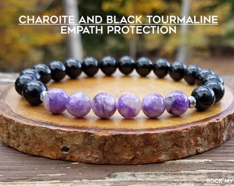 LIMITED STOCK Charoite and Black Tourmaline Bracelet for Empath Protection by Rock My Zen