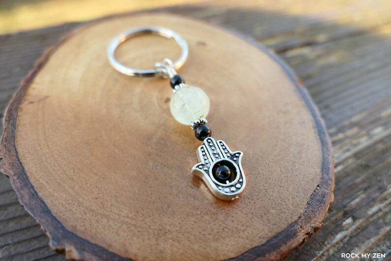 Faceted Prehnite NEW ITEM Added 12721 Black Tourmaline and Hamsa Empath Protection Amulet Keychain by Rock My Zen