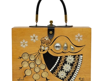 Enid Collins of Texas 1964 'Glad Money II' Wood Box Bag Vintage Novelty Purse