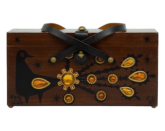 Enid Collins of Texas 1965 ‘Coq D'Or' Wood Box Bag Vintage Novelty Purse