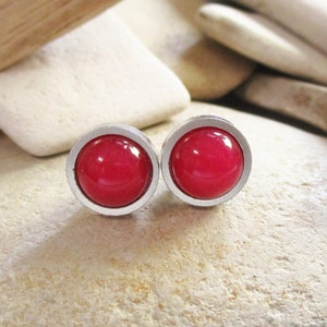 Fuchsia Candy Jade Stud Earrings: Stainless Steel Posts