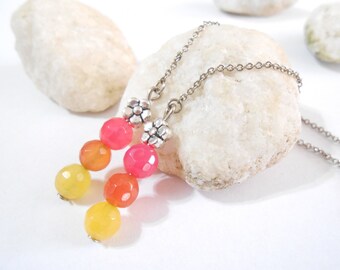 Cute Threader Earrings | Long Pink Orange and Yellow Agate Earrings | Casual Summer Jewelry | Gemstone Earrings for Women | Teen Girl Gifts