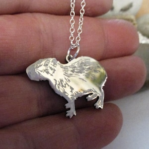 Handmade Capybara Necklace: Sterling Silver Chain, Laser-Etched Charm