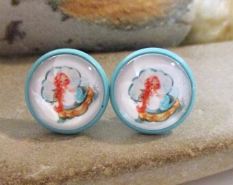 Mermaid Stud Earrings | Mint Green Post Earrings for Kids Little Girls Teens | Hypoallergenic Earrings | Sea Shell | Under the Sea | Sirena