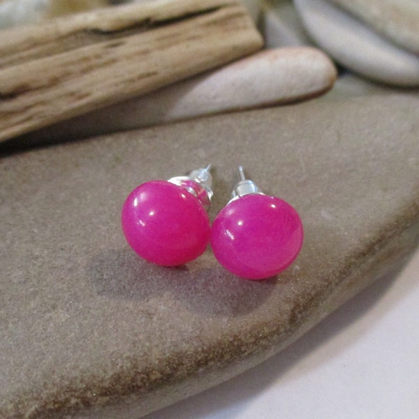 Tiny Hot Pink Earrings | Pink Stone Earrings | Gemstone Stud Earrings Post Earrings | Birthday Anniversary Mothers Day Wife Girlfriend Gift