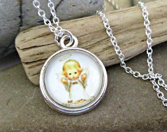 Tiny Guardian Angel Necklace: Sterling Silver Christening Gift
