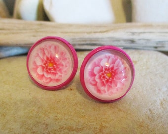 Pink Dahlia Flower Stud Earrings | Pink Post Earrings for Women Teen | Spring Summer Birthday Easter Mothers Day Valentines Fuchsia Hot Pink