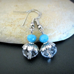 Crystal Dangle Earrings: Robins Egg Blue Bohemian Glass Beads