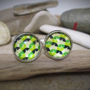 Green Geometric Cuff Links with Box | Cufflinks for Men | Mens Jewelry and Accessories | Gift for Dad | Husband Birthday Gift | Brother Gift