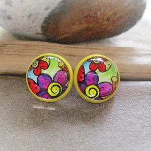 2 PAIRS of Cute Purple Flower Earrings for Girls and Teens to Share with Sister or Best Friend | Purple & Yellow Stud Earrings Post Earrings