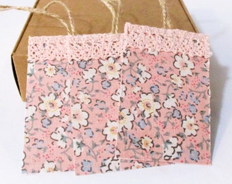 Shabby Chic Pink Floral Gift Tags: Handmade Fabric Tags, Set of 6