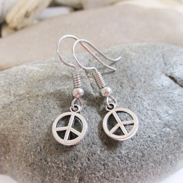 Tiny Peace Sign Earrings | Irene Jewelry | Silver Dangle Earrings | Hippie Jewelry | Minimalist Peace Earrings | Zen Gifts For Men or Women