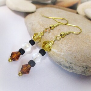 Gold Dangle Earrings: Yellow & Brown Topaz Glass Crystal Drop Earrings