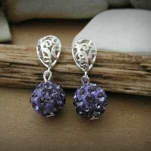 Purple Earrings | Shamballa Earrings | 925 Sterling Silver Earrings | Post Earrings | Disco Ball Earrings | Rhinestone Earrings | Teardrop
