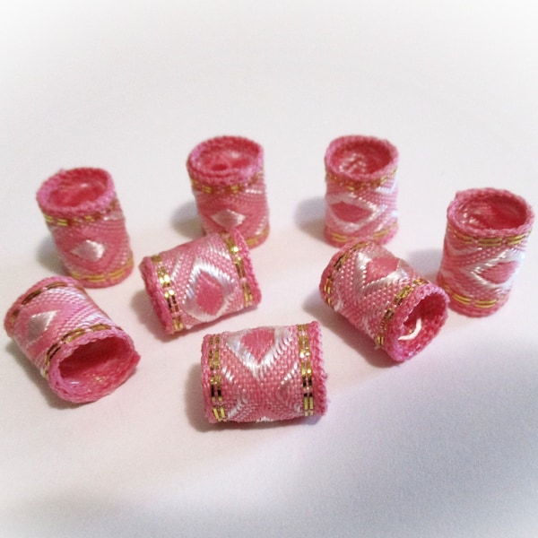 4 Pink and Gold Fabric Beads with Diamonds Dreadlock Beads Dread Rings Dread Braid Beads Loc Jewelry Bracelets Hair Beads Hair Accessories