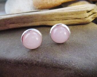 Tiny Rose Quartz Stud Earrings: Pink Gemstone, Silver Posts