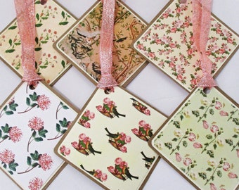 Handmade Victorian Gift Tags: Shabby Chic Floral Embellishments (Set of 6)