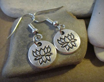 Silver Lotus Earrings | 925 Sterling Silver Fishhook Earrings | Lotus Flower Earrings | Lotus Jewelry | Yoga Earrings | Boho Lotus Blossom