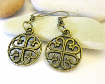 Bronze Shamrock Earrings | March Anniversary | St Patricks | Clover Lucky Charm | Good Luck | Graduation | New Beginnings | Hearts | New Job