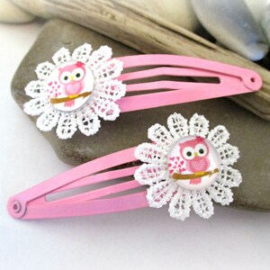 1 Pair Snap Hair Clips for Women & Girls | Pink Owl Hair Accessories Lace Hair Jewelry Birthday First Communion Mothers Day Christmas Gifts
