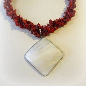 Red Coral and Mother of Pearl Chunky Statement Necklace - Etsy