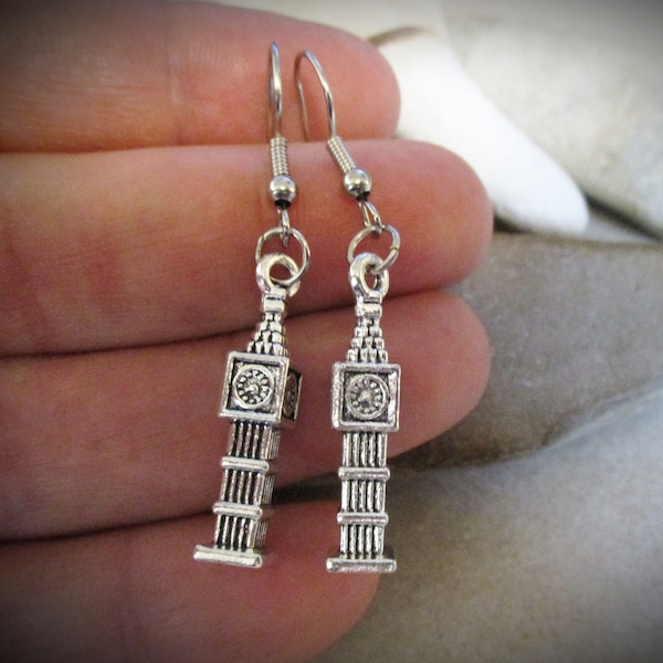 Big Ben Clock Earrings | Hypoallergenic Surgical Steel Ear Wires | London England British European Elizabeth Tower | Travel Traveler Gifts