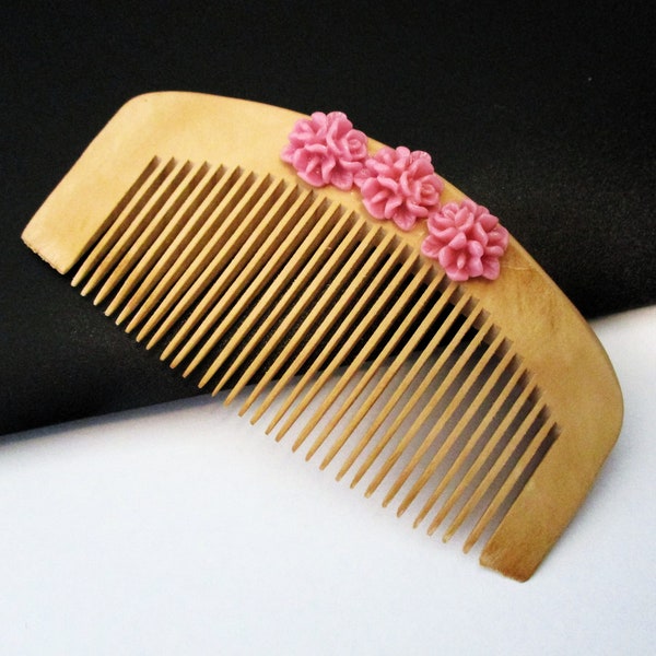 Bamboo Comb for Fine Hair Care | Eco Friendly Bamboo Hair Accessories | Hair Comb for Flower Girl Bride Wedding Little Girls Kids Baby Girls